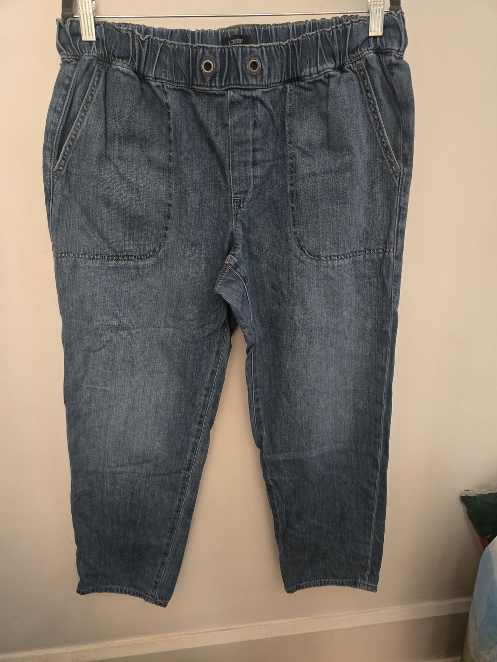 JCrew Womens Cropped Elastic Waist Dark Blue Denim Pants - Picture 3 of 4